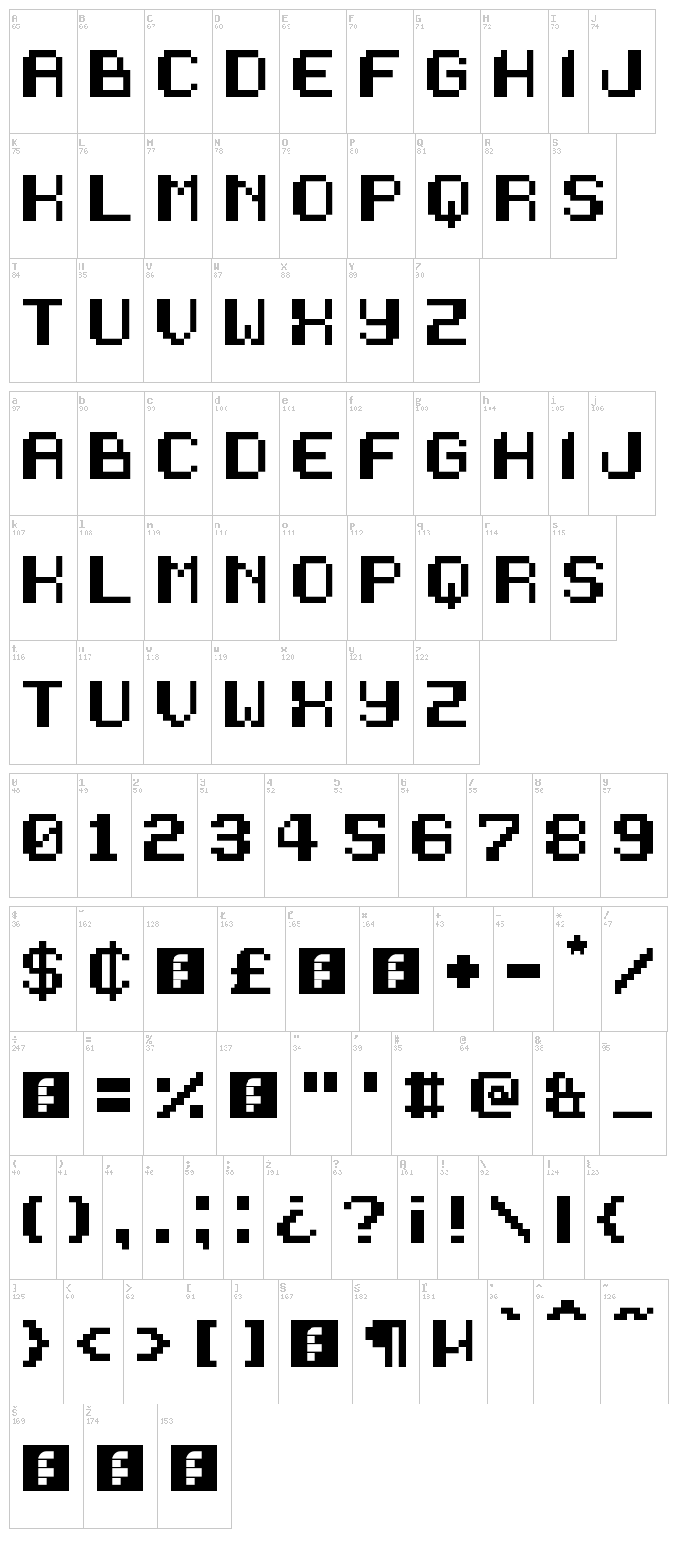 Sneak Attack font map